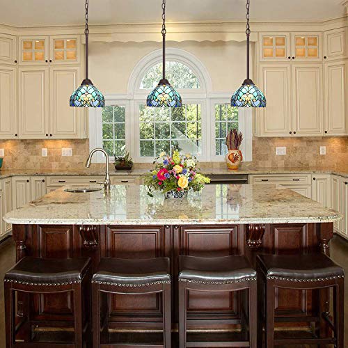 8-Inch Tiffany Style Stained Glass Pendant Light Fixture for Dining & Living Rooms