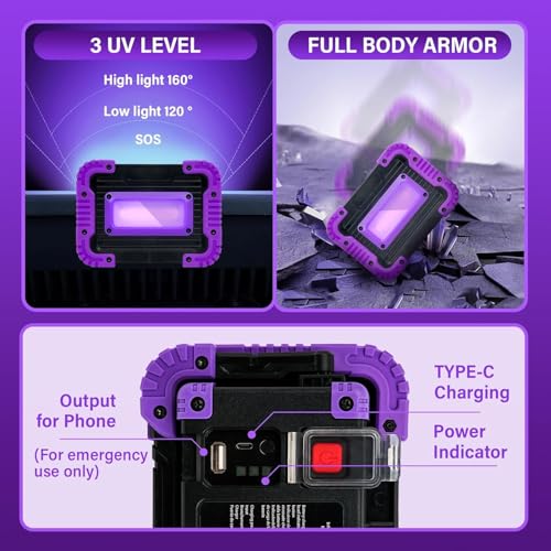 Rechargeable 20W LED Black Light 395nm for Neon Glow Party, Cordless UV Floodlight - Variation 2