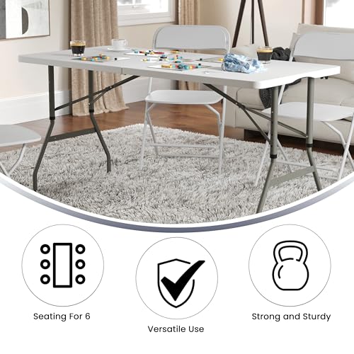 5 ft Plastic Folding Table - White Indoor/Outdoor Event Table, No Assembly