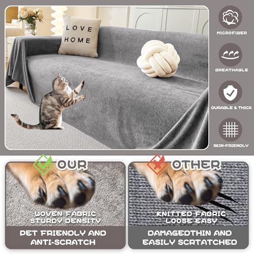 MYSKY HOME 91x134 Inch Grey Couch Cover for Dogs, Non-Slip Sofa Slipcover