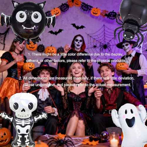 Skeletons Balloon Halloween Foil Balloons Bat Spider Ghost Balloon for Halloween Themed Party Decoration Supplies Ghost Birthday Decoration Decor Ballons Arch Kits Party Balloons Set 4pcs