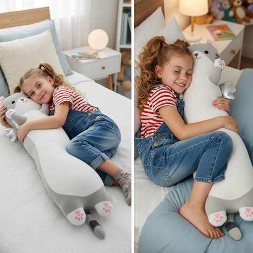 Long Cat Plush Pillow, Cute Stuffed Animal Body Pillow with Wings,