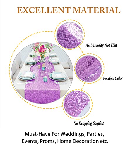 ShinyBeauty Lavender Sequin Table Runner Pack of 10, 12x108-Inch for Wedding & Party Decor