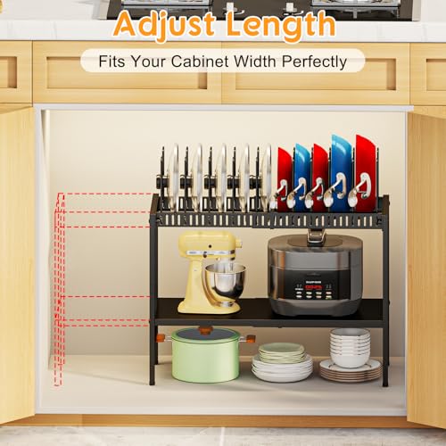 Cottage Charm Black 2-Tier Expandable Pot and Pan Organizer for Kitchen Cabinets