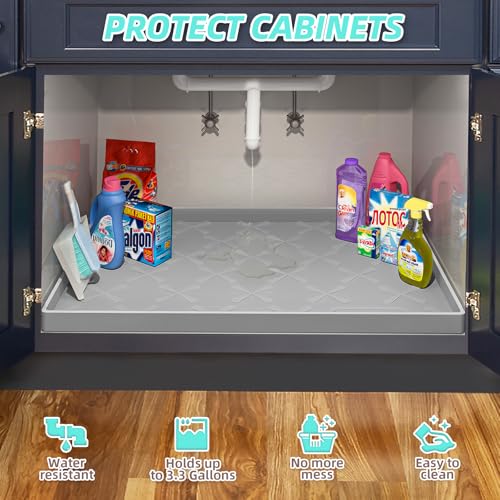 SIKADEER Gray Waterproof Under Sink Mat 37x22 Inches Silicone Cabinet Protector
