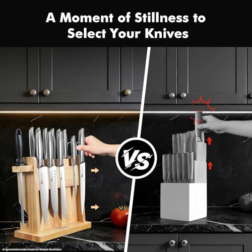 Black SYOKAMI Japanese Knife Set with Magnetic Block & Sharpener, 14 PCS