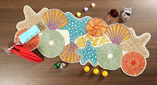 Light & Pro Beaded Seashell Table Runner Orange Blue 13x36 Inch for Holiday Decor