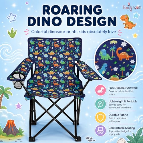 Emily Rose Kids Folding Camp Chair - Portable Toddler Beach & Outdoor Seat with Safety Lock & Cup Holder, 125 lb Capacity