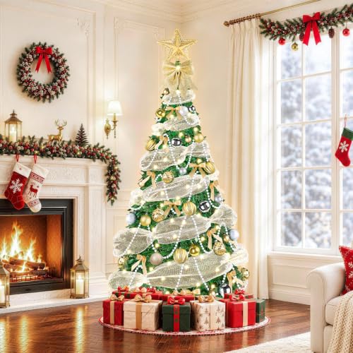 6ft Pre-Lit Christmas Tree with Lights, Ornaments & Remote Control