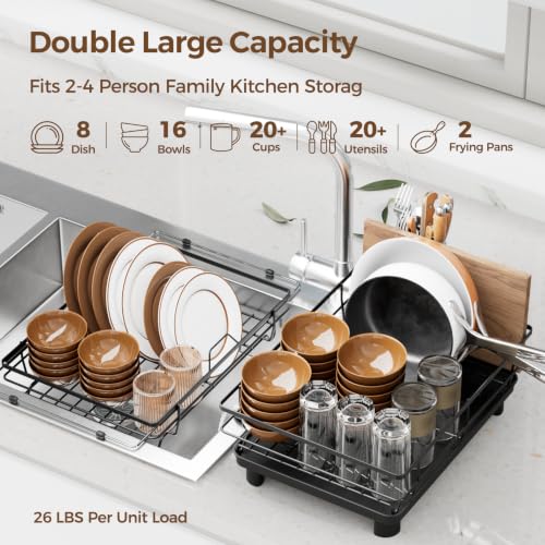 Black Dish Drying Rack Set for Kitchen Counter & Over Sink - 2 Pack