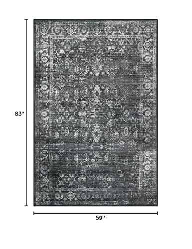 Lahome 6' x 9' Washable Black & Grey Vintage Distressed Area Rug for Bedroom & Living Room