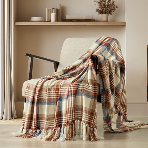EverGrace Plaid Chenille Fall Throw Blanket, 50"x60", Harvest