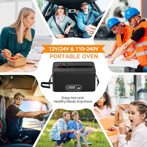Portable Mini Oven for Car & Home - 12V/24V/110V-240V Food Warmer with Digital Temp Control - Black