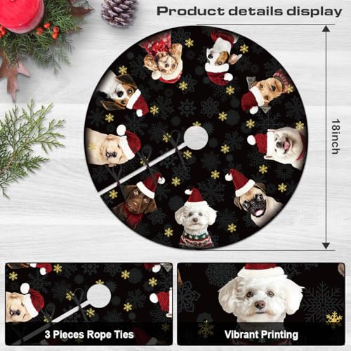 Dog Christmas Tree Skirt 48 Inches Black and Gold Xmas Under Base