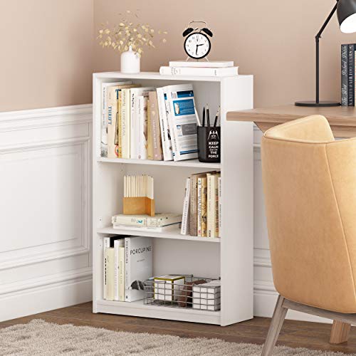 White Furinno Jaya 3-Tier Bookshelf with Adjustable Shelves