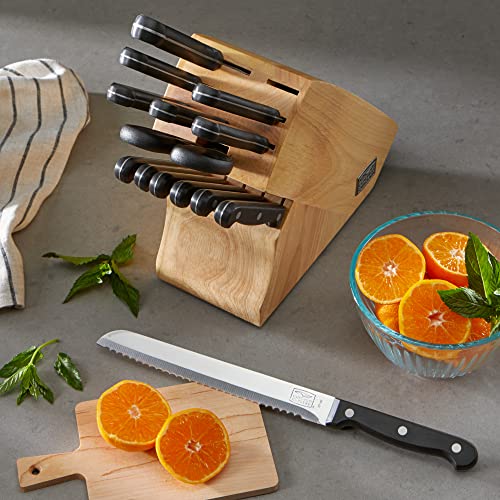 Chicago Cutlery Essentials 15-Piece Stainless Steel Knife Block Set with Sharp Chef Knives & Scissors