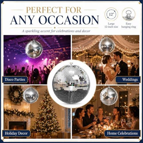 Youdepot 12-Inch Large Hanging Mirror Ball for Disco Party Decor