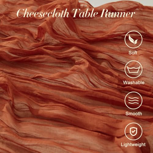 IVAPUPU Fall Terracotta Cheesecloth Table Runner 17x108 Inches Set of 3 for Thanksgiving