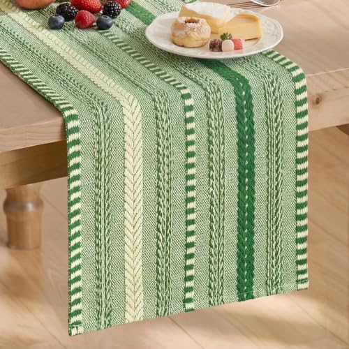 Emerald Farmhouse Stripe Braided Table Runner 12x72in - Artoid Mode