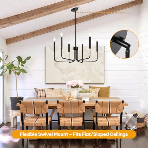 Matte Black 6-Light Farmhouse Chandelier - Industrial Modern Ceiling Light Fixture for Dining Room, Kitchen, Foyer, No Assembly Needed