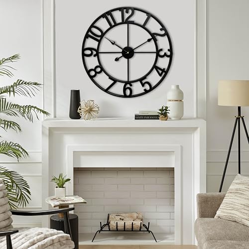Black Arabic Numeral 24 Inch Wall Clock - Silent Modern Farmhouse Decor