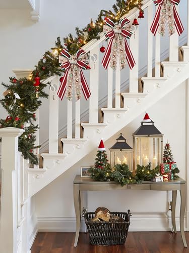 ALIBBON Christmas Tree Snowflake Stripe Bow for Wreaths & Decorations - Holiday Front Door & Tree Topper (Large 20.8x11.4 in) - Christmas Snowflake & Plaid Ribbon