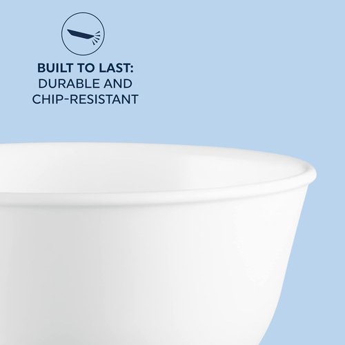 Corelle Vitrelle Soup & Cereal Bowls Set of 6 - Chip & Crack Resistant, 28-Oz, Winter Frost White