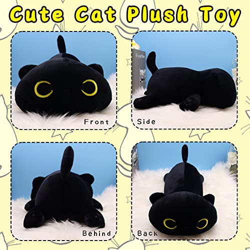 Black Cat Plush - 13inch Kawaii Black Cat Stuffed Animals, Cute Cat Plush Pillow Toy, Home Decor Christmas for Kids Boys Girls