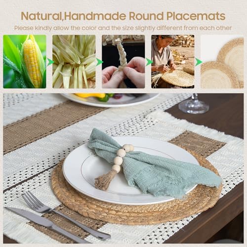 Natural Set of 4 Boho Woven Placemats, Charger Plates, Table Runner & Napkin Rings