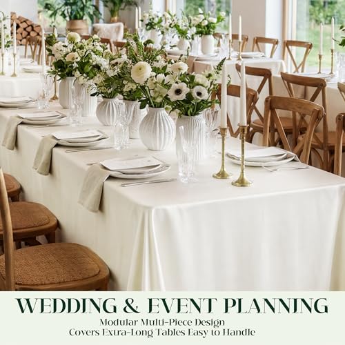 Ivory Satin Tablecloth 58x102 Inch Set of 8 - Elegant Seamless Overlay for Weddings & Events