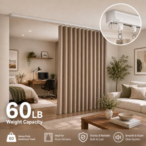 White Ceiling Curtain Track, 9-13 Ft Adjustable Heavy Duty Support 60 LB