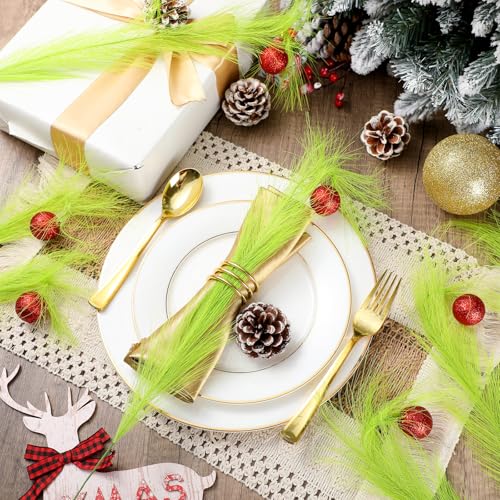 8 Pcs Christmas Tree Topper 17'' Lime Green Curly Tree Picks and Sprays with Red Ball Xmas Artificial Green Greenery Stems for Christmas Home Wreath Craft Vase Fillers Decoration Supplies