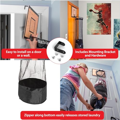 Wooden Basketball Hamper Over-the-Door Laundry Basket Room Decor