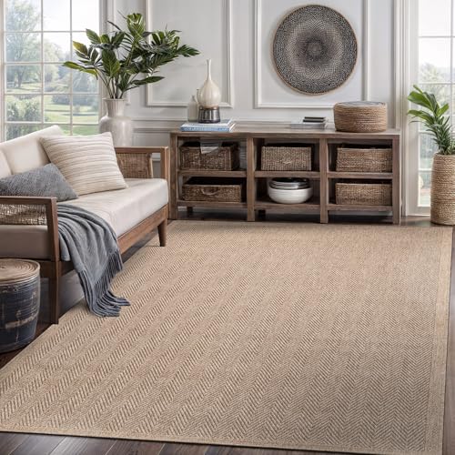 Outdoor Indoor Jute Rug 5x7 Herringbone Natural Fiber Area Rug for Living Room Patio