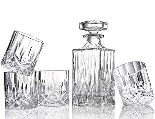 Crystal Whiskey Decanter & Glasses Set - 5 Piece Barware Gift Set