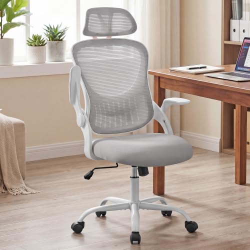 Mesh Office Chair with Lumbar Support & Flip-Up Armrest - Grey