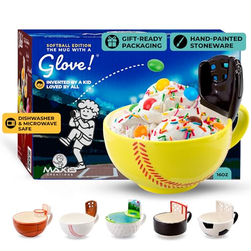 MAX'IS Creations Softball Mug with Glove - 16oz Unique Softball Gift for Kids & Fans