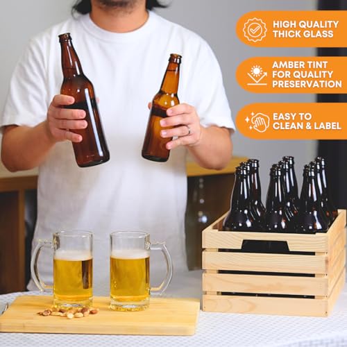 12oz Amber Glass Beer Bottles Pack of 48 for Home Brewing - Longneck Bottles with Crown Finish