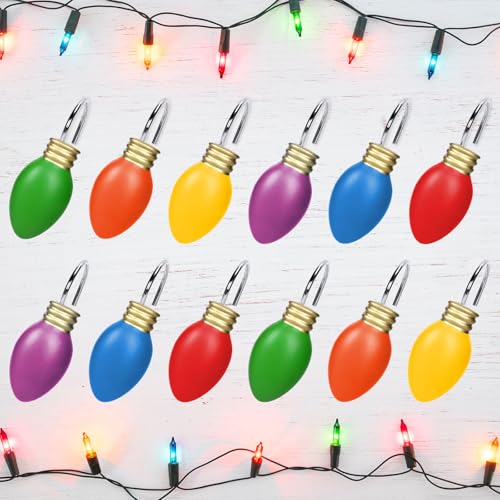Whaline Christmas Shower Curtain Hooks 12-Pack with String Lights Design