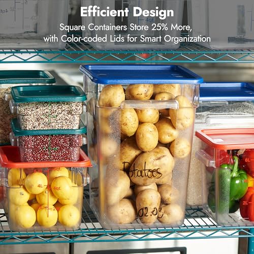 CURTA 8 Qt Food Storage Containers 4-Pack with Red Lids - NSF Commercial Grade Square