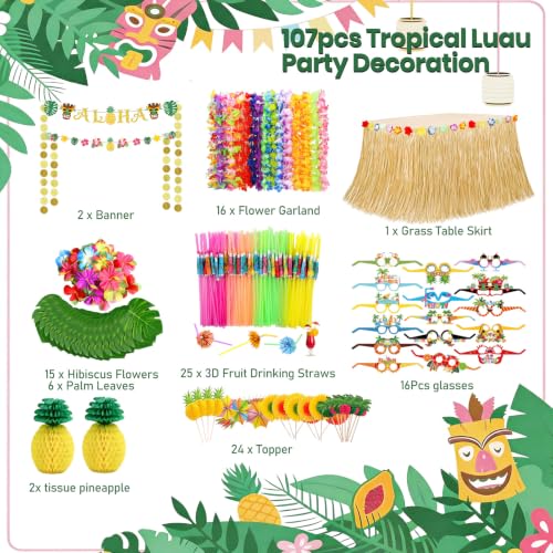 Hawaiian Luau Party Decorations Kit with Banner, Leis, Table Skirt & Accessories