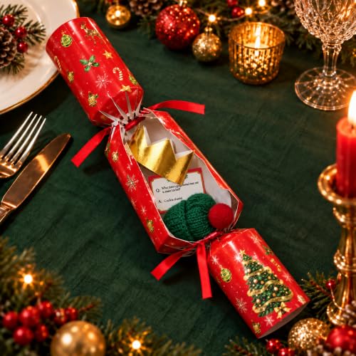 12 Pack Christmas Crackers 10 Inch No-Snap Pull Favors with Surprises