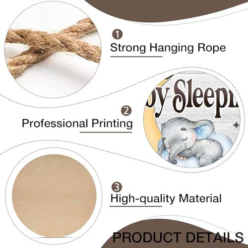 Shhh Baby Sleeping Front Door Sign, Elephant Moon Cloud Stars Wood Door Hanger Nursery Kids Bedroom Decor, Infant Toddler Baby Boy Girl Room Rustic Wooden Wreath Indoor Wall Hanging Decoration