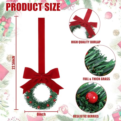 Sggvecsy Velvet Christmas Mini Wreaths for Kitchen Cabinets, Front Door & Wall Decor, Red Berry & Bows, 8 Inch