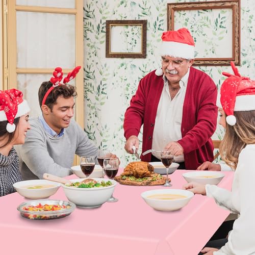 4 Pack Light Pink Tablecloth Plastic 54 x 108 Inch Baby Pink Disposable Tablecloth Rectangle for Baby Shower Camping Wedding Birthday Decorations Picnic Table Cover for 6 to 8 Foot Tables