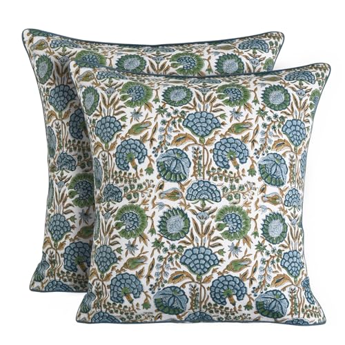 Asparagus Green Cotton Pillow Cover 18x18 Inch Set of 2 - Modern Farmhouse & Boho Style