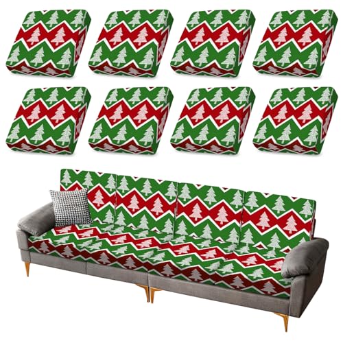 ANNA QUEEN 8Pcs Christmas Tree Zigzag Sofa Cushion Covers – Washable Stretch Replacement Covers (27.5 x 25 x 9 inches)