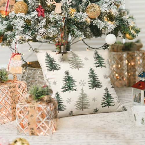 AVOIN colorlife 18x18 Inch Christmas Snowflake Tree Throw Pillow Cover Holiday Decor