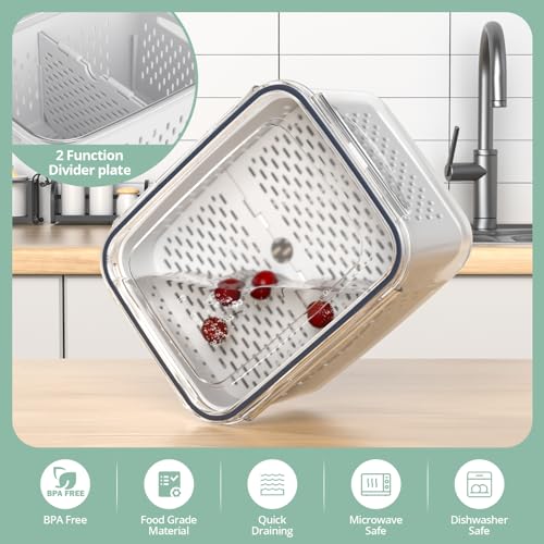 8 Pack Food Storage Containers with Removable Colanders - Airtight Fridge Organizer