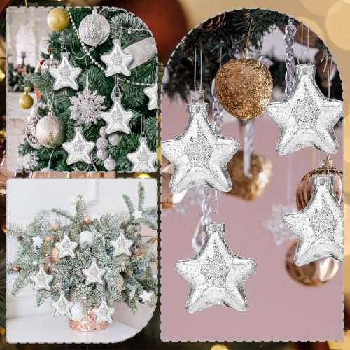 Sumind Silver Mercury Glass Christmas Star Ornaments - 2.36 Inch Set of 6